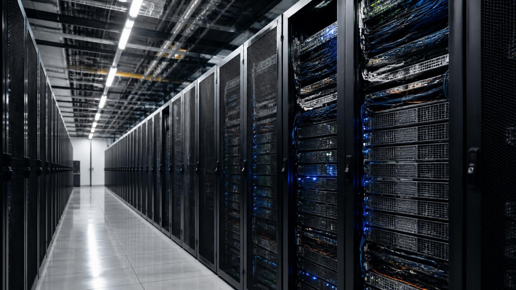 Modern data center representing adaptive artificial intelligence and cybersecurity