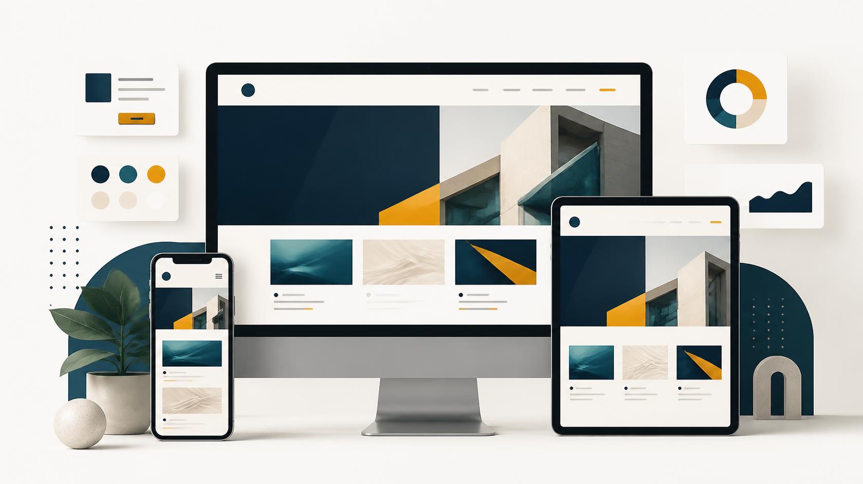 Modern responsive website displayed across desktop, tablet, and mobile devices